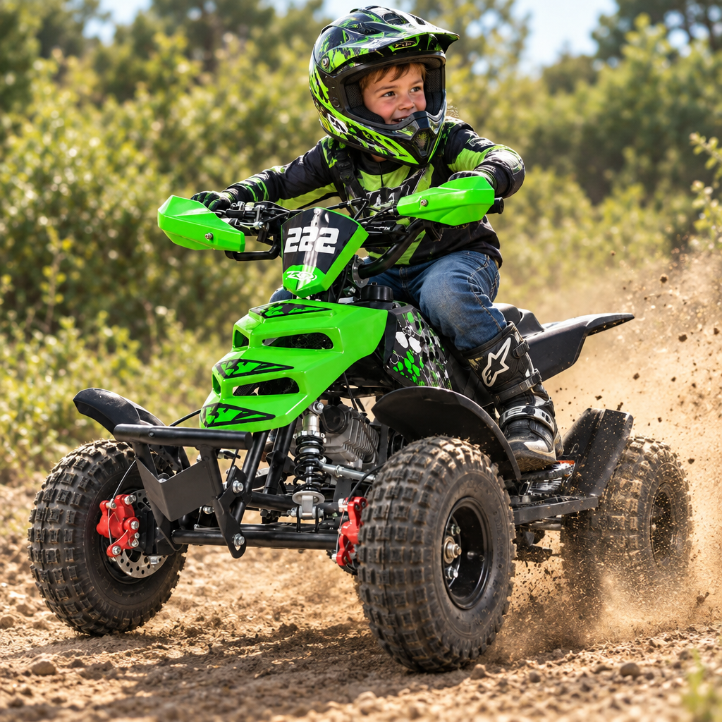 Mini quad infantil racing verde de 4 pulgadas.