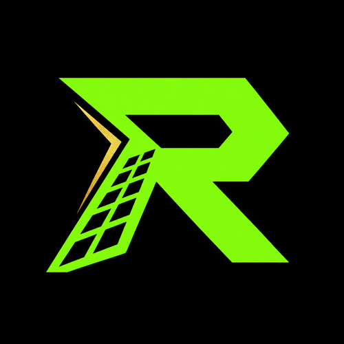Logo R verde neón y dorada de REBELSTREET